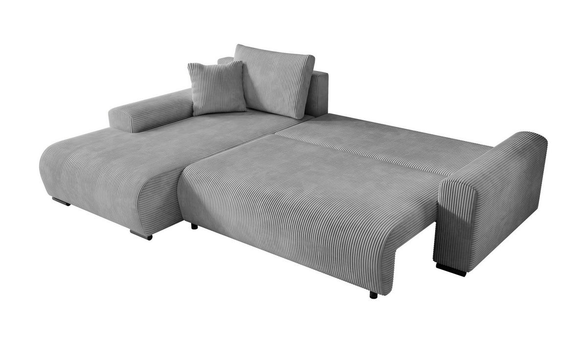 ECKSOFA Nelly mit Bettkasten und Schlaffunktion, Cordstoff in L-Form - Grau, Textil (270/185cm)