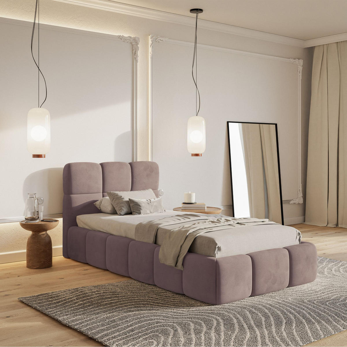 POLSTERBETT Cloudy Hellrosa Samt, Bettkasten & Lattenrost, 90x200 cm - Hellrosa/Schwarz, Kunststoff/Textil (90/200cm) - Selsey