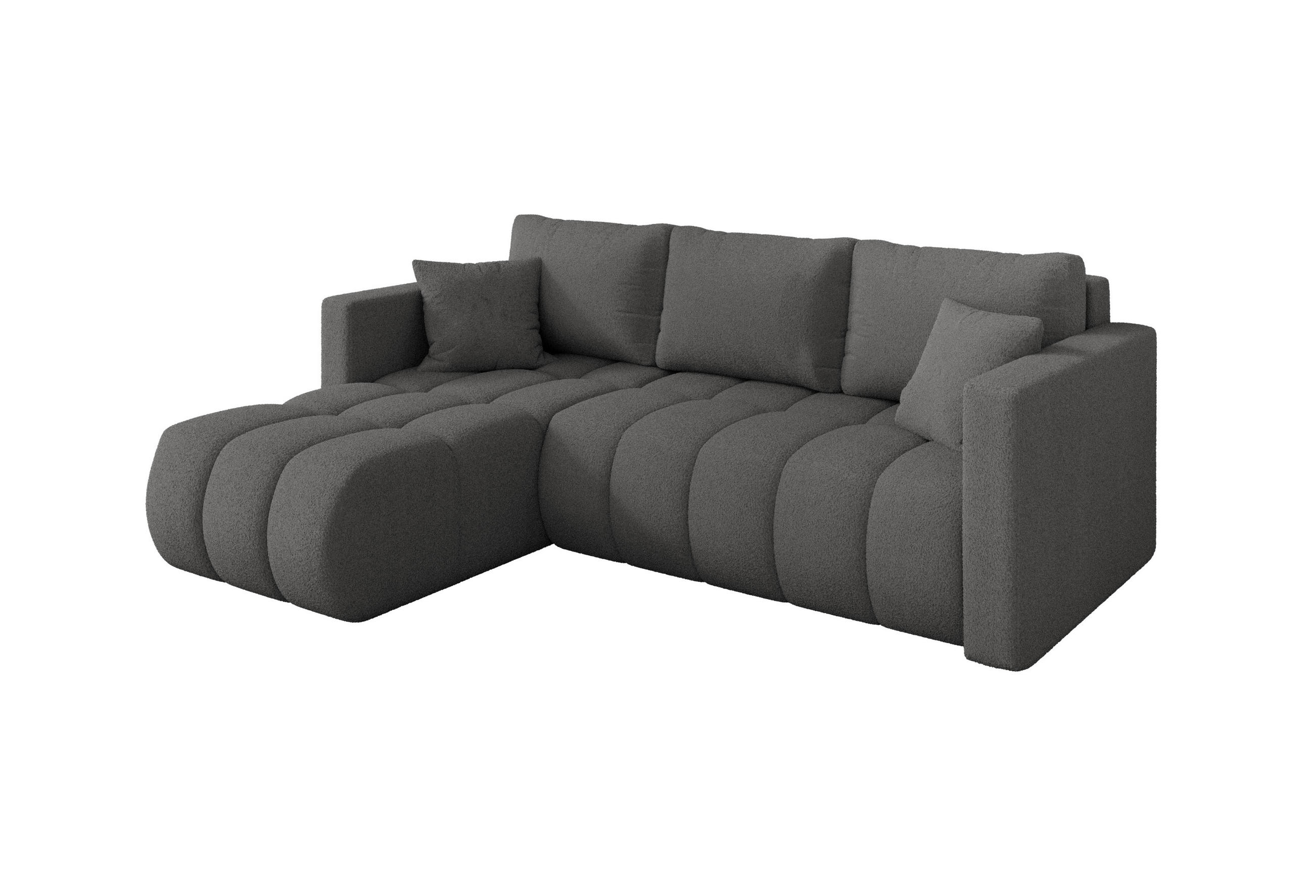 ROHOVÁ SEDAČKA s funkcí spaní, otoman vlevo GARD-L 226x146x85 šedá bouclé - šedá/černá, kompozitní dřevo/textil (226/146cm) - ALTDECOR