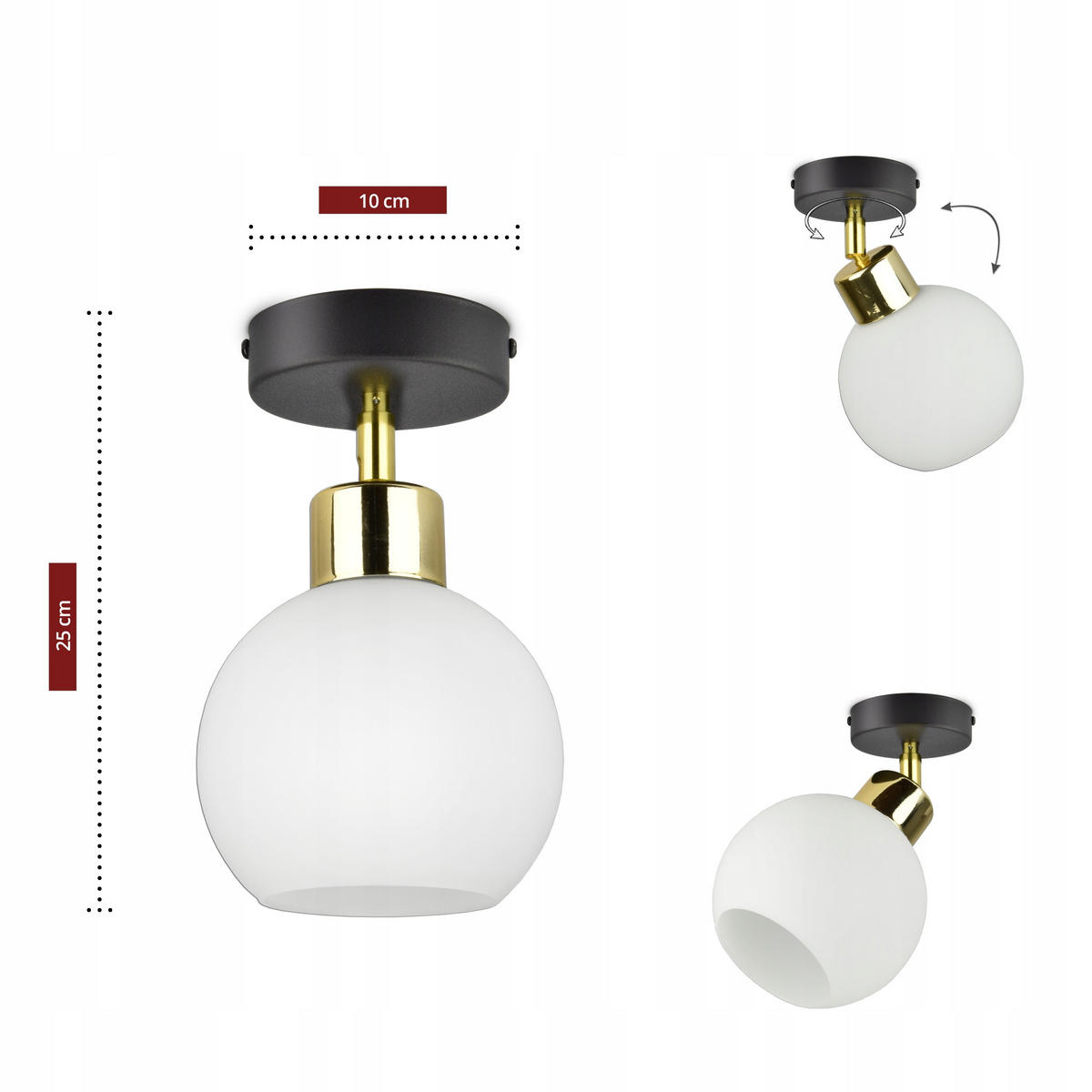 DECKENLEUCHTE Milano Spot - Goldfarben/Schwarz, Glas/Metall (14/14/25cm) - kiki design