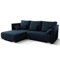 ECKSOFA L Form Florinna Blau 245/182/87 cm mit Schlaffunktion - Chromfarben/Dunkelblau, Textil/Metall (245/182cm) - AX Living