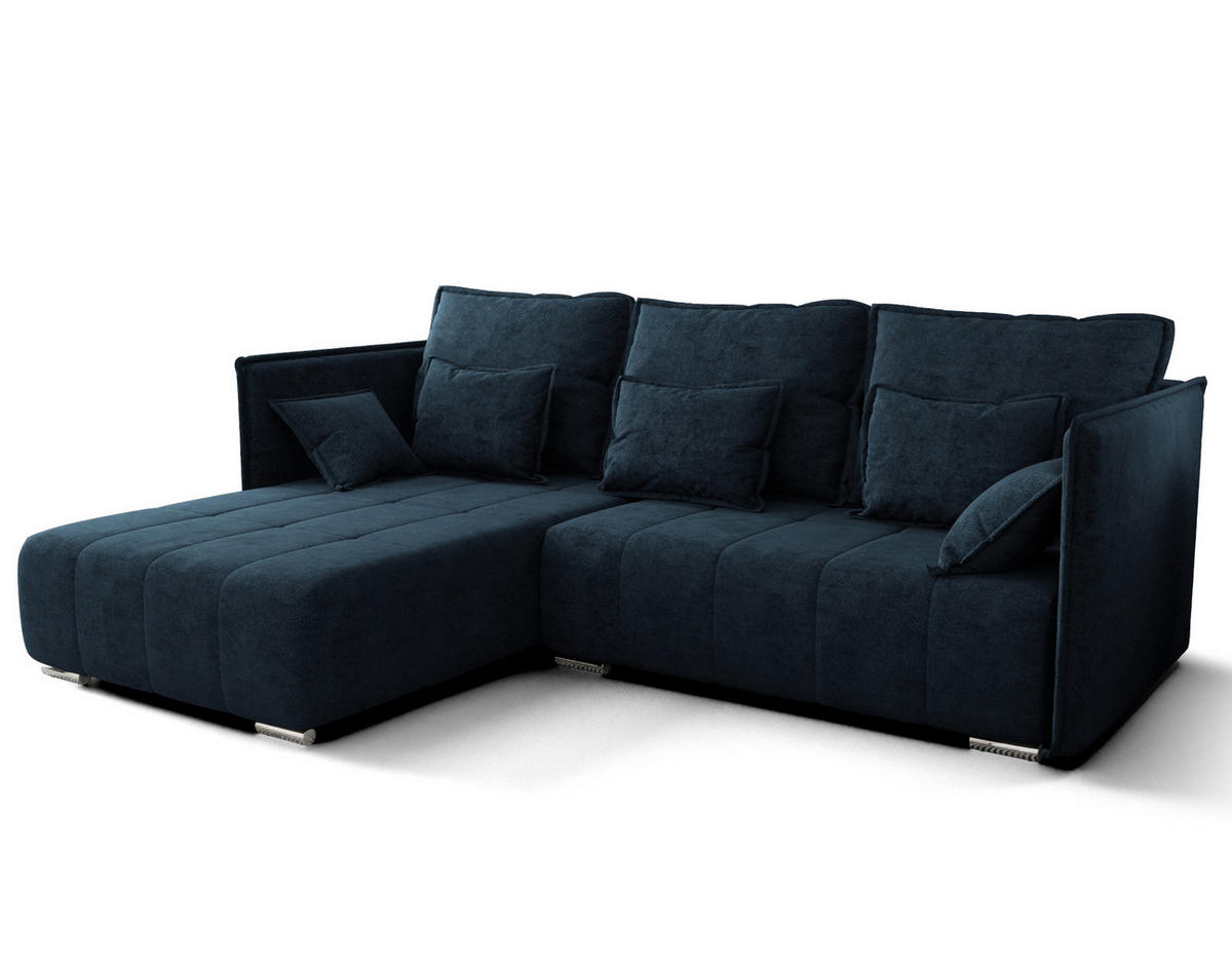 ECKSOFA L Form Florinna Blau 245/182/87 cm mit Schlaffunktion - Chromfarben/Dunkelblau, Textil/Metall (245/182cm) - AX Living