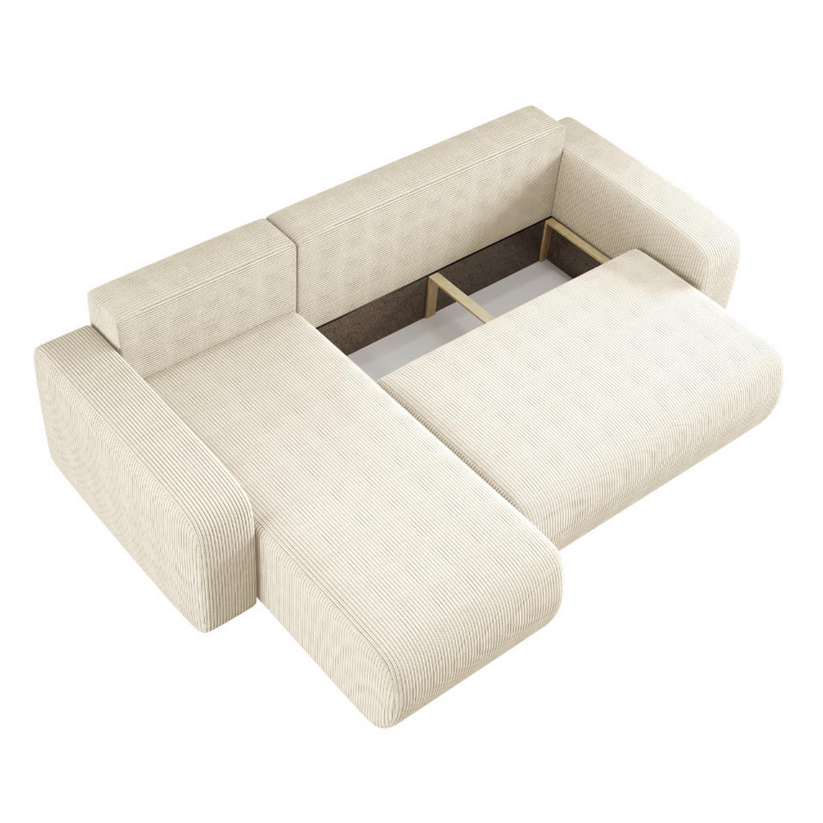 ECKSOFA L-FORM Schlaffunktion Und Bettkasten Eckcouch MILANO L Stoff Dicker Cord Ecru Links - Ecru, Holz/Textil (142/244cm) - Kaiser Möbel