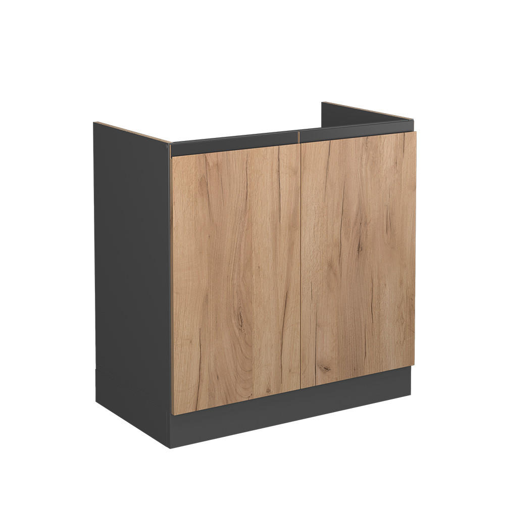 SPÜLENUNTERSCHRANK R-Line Goldkraft Eiche 80 cm J-Shape, ohne AP - Anthrazit/Eiche Wotan, Holzwerkstoff (80/81.6/46cm) - Vicco