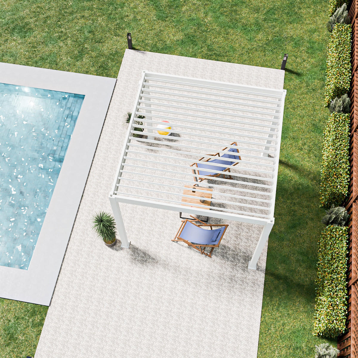 PERGOLA Terrassenüberdachung Trumpf | Alu-Stahl | Lamellendach | 3 x 3 M | weiss | freistehend - Weiß, Metall (300/255/300cm) - PergoLine