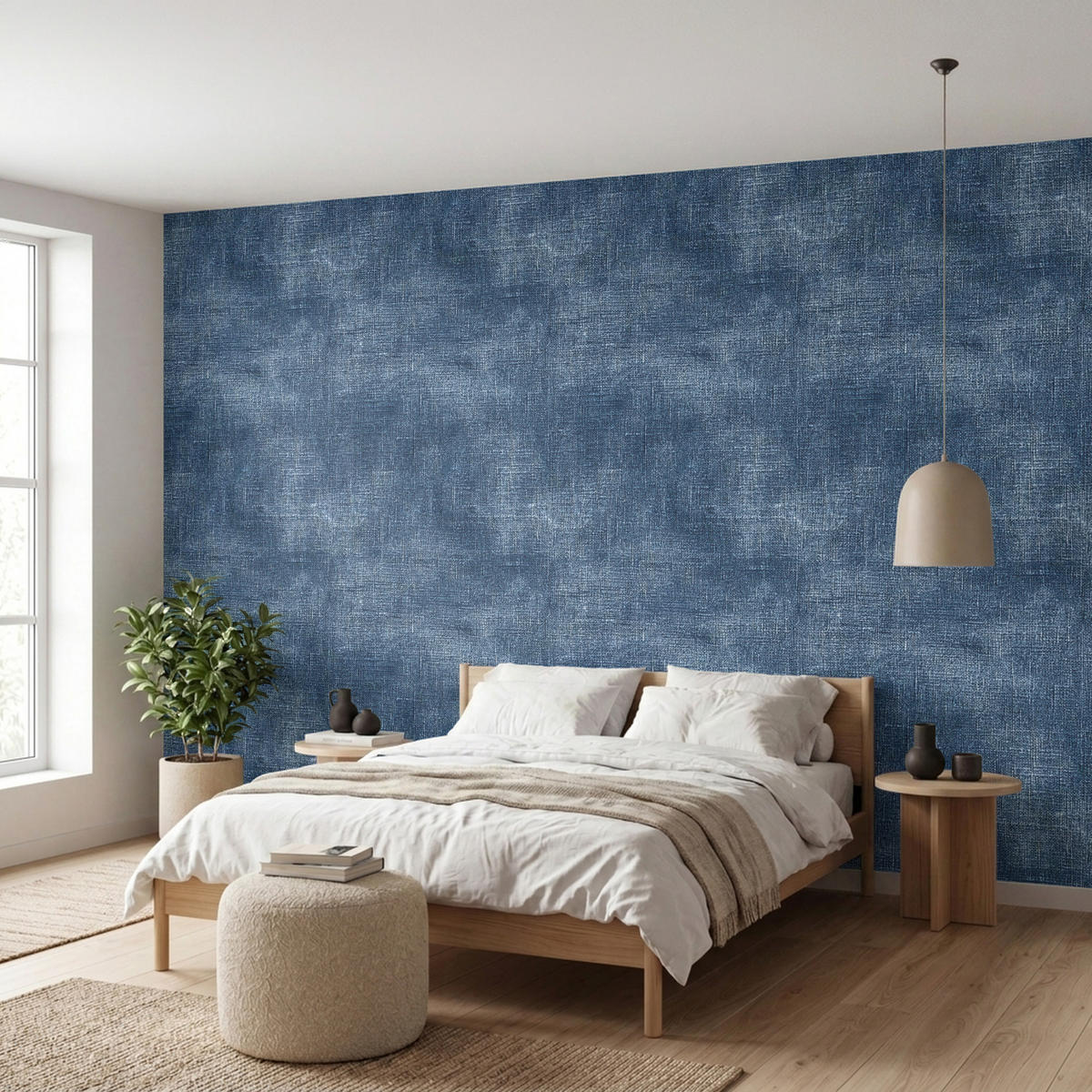 TAPETE - Leinen - Textur - Muster - Denim - Rustikal - 350x200 cm - Blau, Papier (350/200cm) - OnlyWow