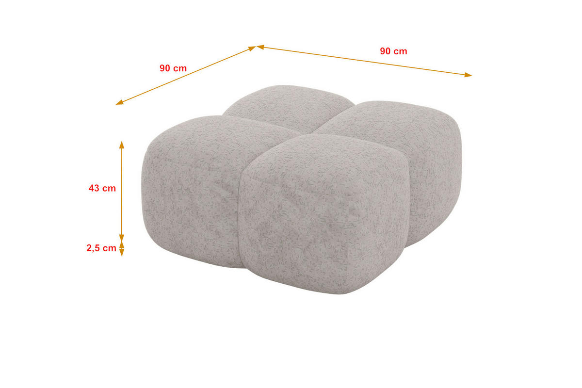POUF Miko-Puf 90x90x45 cm Hellgrau Velours Modular Sitzhocker - Hellgrau/Schwarz, Holzwerkstoff/Kunststoff (90/43/90cm) - ALTDECOR