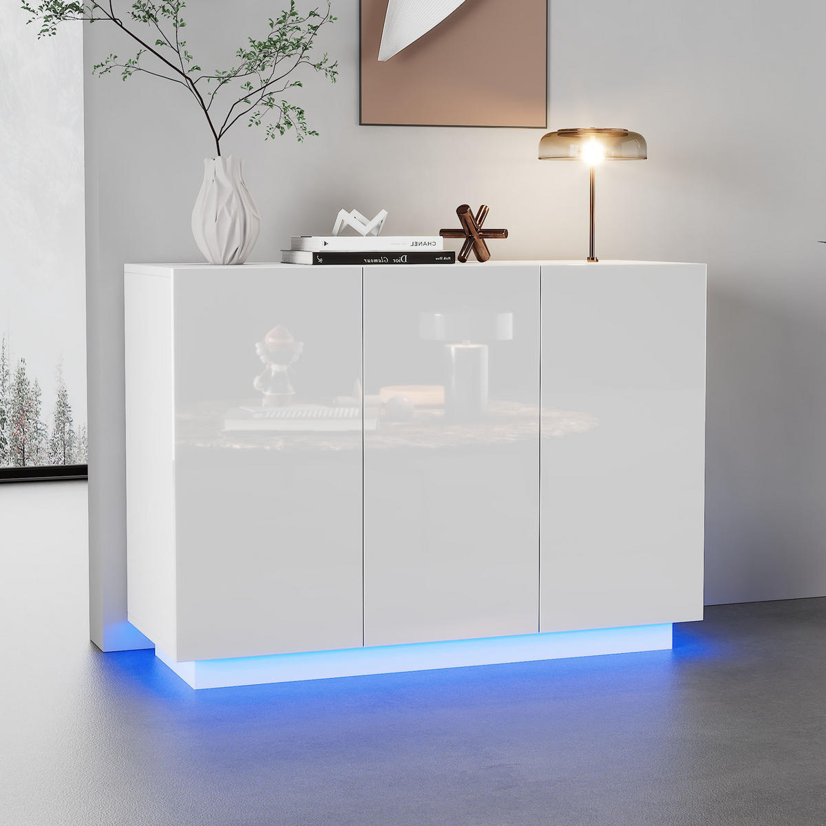 SIDEBOARD LED Weiß Hochglanz 120x40x75cm Stauraum Modern - Weiß, Holzwerkstoff (40/75/120cm) - FLIEKS