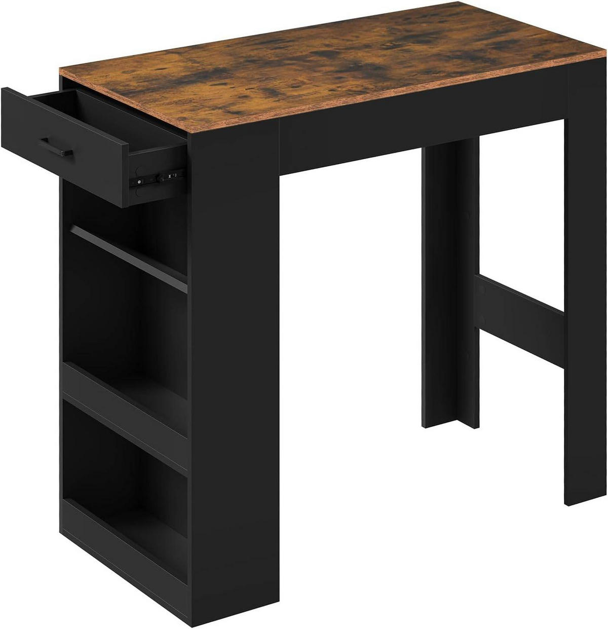 BARTISCH, Küchentisch mit Weinregal,100 x 50 x 100 cm - Dunkelbraun/Schwarz, Holzwerkstoff (50/100/100cm) - Woltu