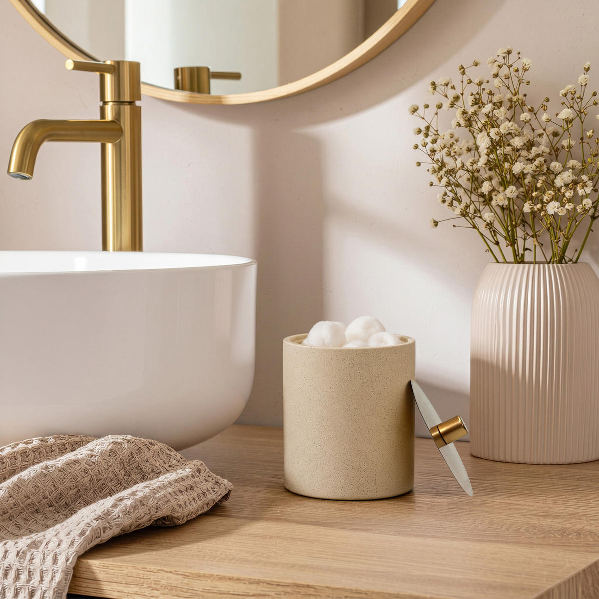 WATTESTÄBCHENBEHÄLTER Oria 10/10/12,2 cm - Beige, Kunststoff (10/12.2/10cm) - Douceur d´intérieur