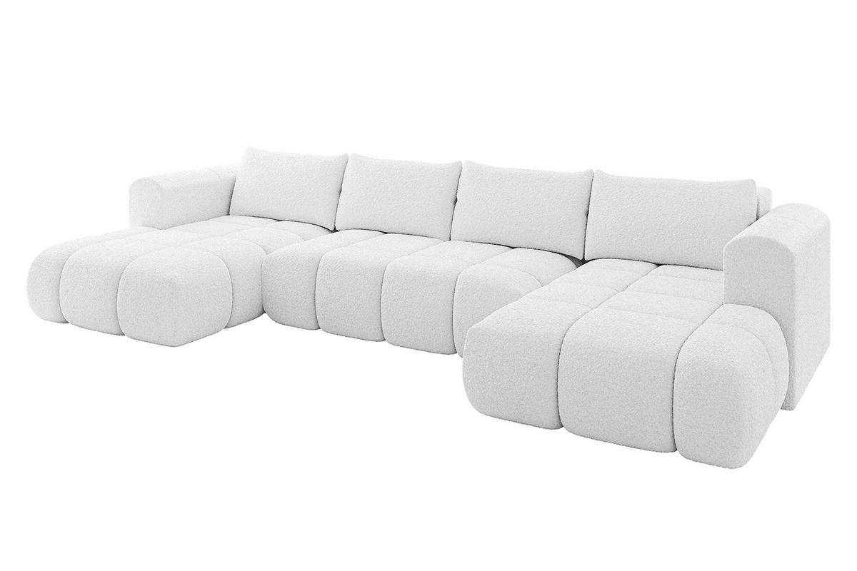 WOHNLANDSCHAFT Ottomane Links CLOUD-U 414x180x40 Weiß Bouclé - Weiß, Holzwerkstoff/Kunststoff (414/90/180cm) - ALTDECOR
