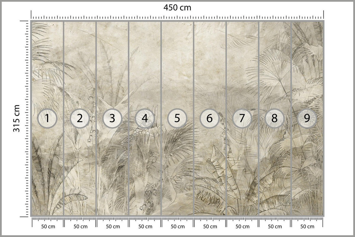 FOTOTAPETE für Schlafzimmer Vintage Botanische Blätter Tropisch 450x315 - Beige/Braun, Papier (450/315cm) - Muralo