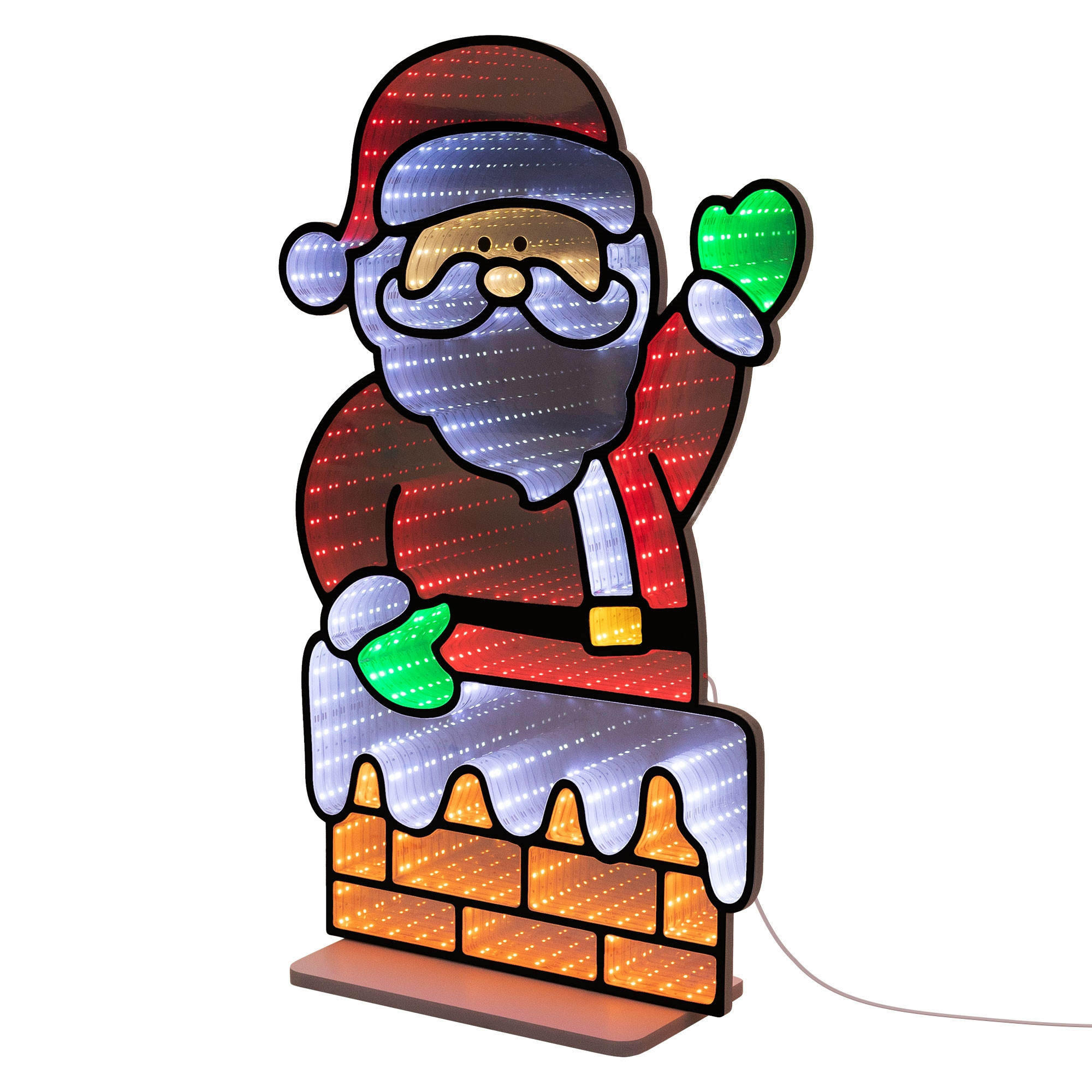 VÁNOČNÍ DEKORACE Santa Claus u krbu, LED zrcadlo s nekonečným 3D efektem a světelnou řetězem, 38 x 60 cm, do interiéru - různobarevná, plast (38/60/15cm) - ECD-Germany