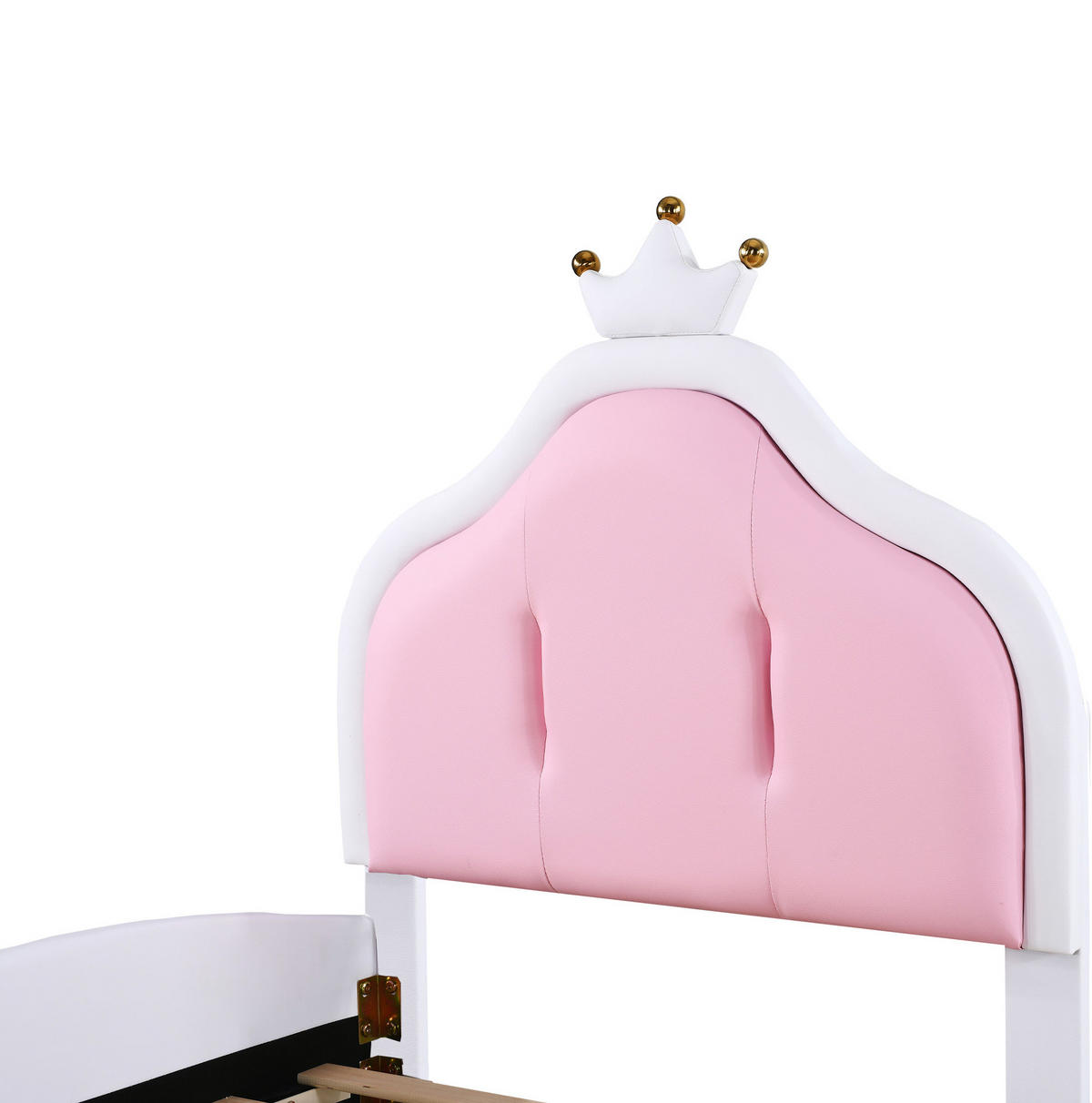 KINDERBETT 90/200 cm Weiß/Pink mit Kronenleiste aus Kunstleder - Weiß, Textil (90/200cm) - OKWISH