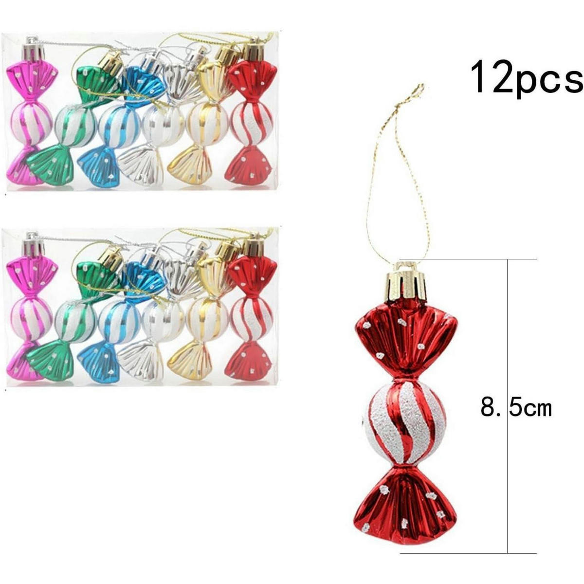 WEIHNACHTSBAUMSCHMUCK 12-teiliges Set Süßigkeiten-Anhänger - Multicolor, Kunststoff (3/3/9cm)