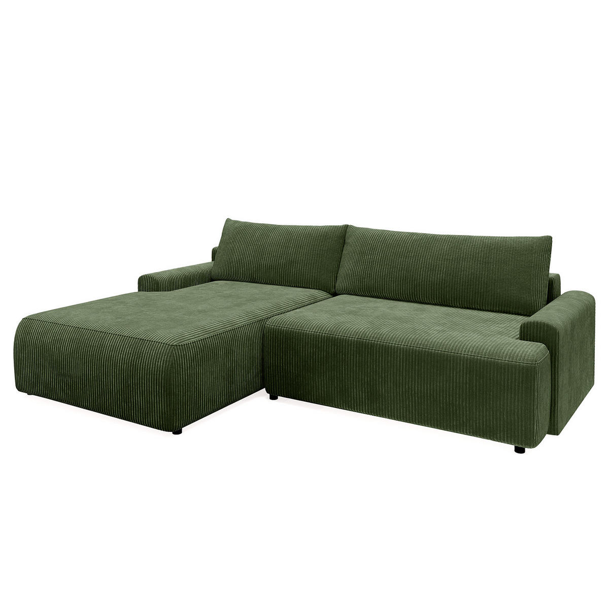 ECKSOFA mit Schlaffunktion - Longchair - Schwarz/Grün, Kunststoff/Textil (253/167cm) - home24