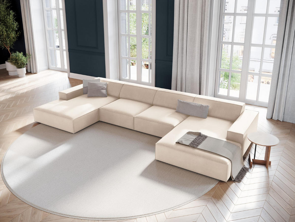 PANORAMASOFA Jodie aus Samt leichtes beige 6 Sitzplätze - Beige, Textil (166/70/364cm) - Micadoni