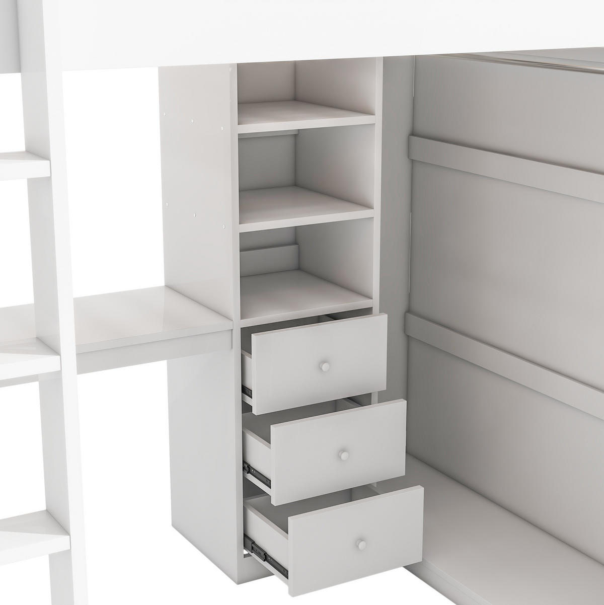 HOCHBETT 140/200 cm in Weiß mit Schreibtisch, Kleiderschrank und 3 Schubladen - Weiß, Holz (140/200cm) - Flora Grace