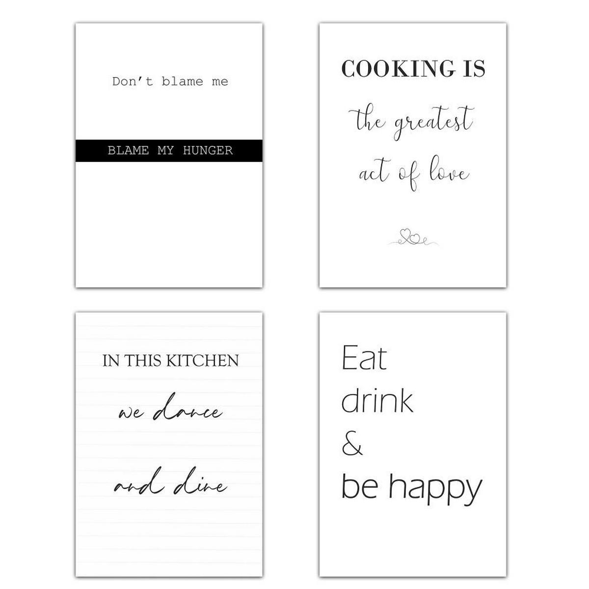 POSTER Set mit 4 Küchenzitate, Nachrichten A3 Weißer Rahmen - Weiß, Papier (29.7/3cm) - Nacnic