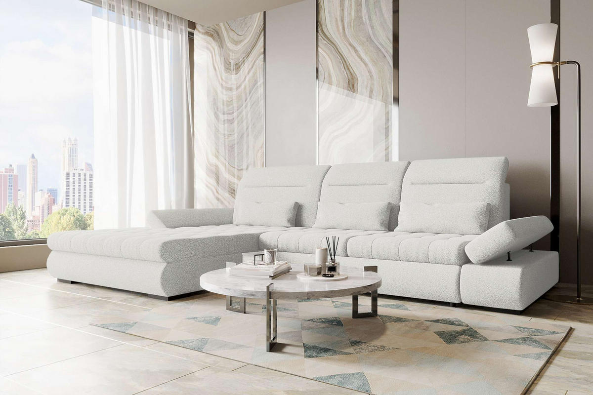 ECKSOFA Toscana Plus Strukturstoff inkl. Schlaffunktion - Creme, Textil (179/300cm) - 99rooms