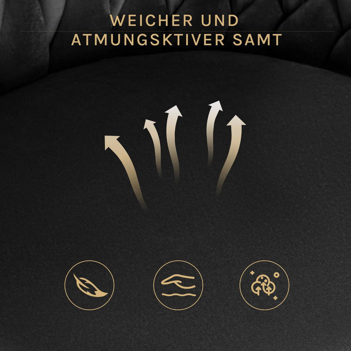 ESSZIMMERSTUHL 2er Set, drehbar, Samt, Schwarz - Goldfarben/Schwarz, Textil/Metall (60.5/78/59.5cm) - Woltu