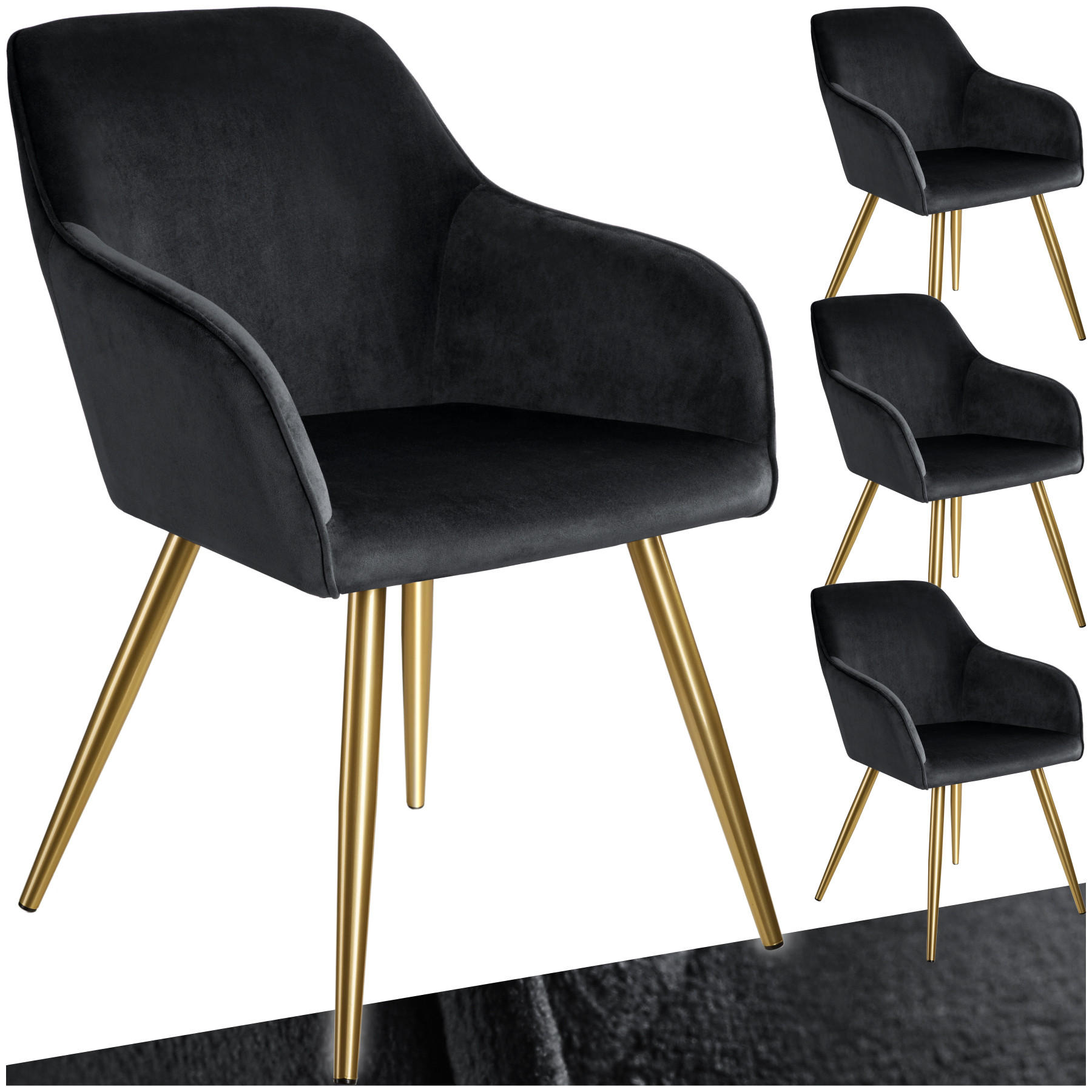 ESSZIMMERSTUHL 4er Set Marilyn 58 x 62 x 82 cm schwarz/gold - Goldfarben/Schwarz, Textil (58/82/62cm) - tectake