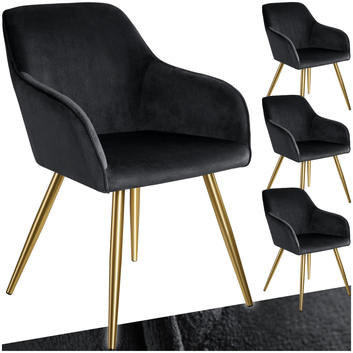 ESSZIMMERSTUHL 4er Set Marilyn 58 x 62 x 82 cm schwarz/gold - Goldfarben/Schwarz, Textil (58/82/62cm) - tectake
