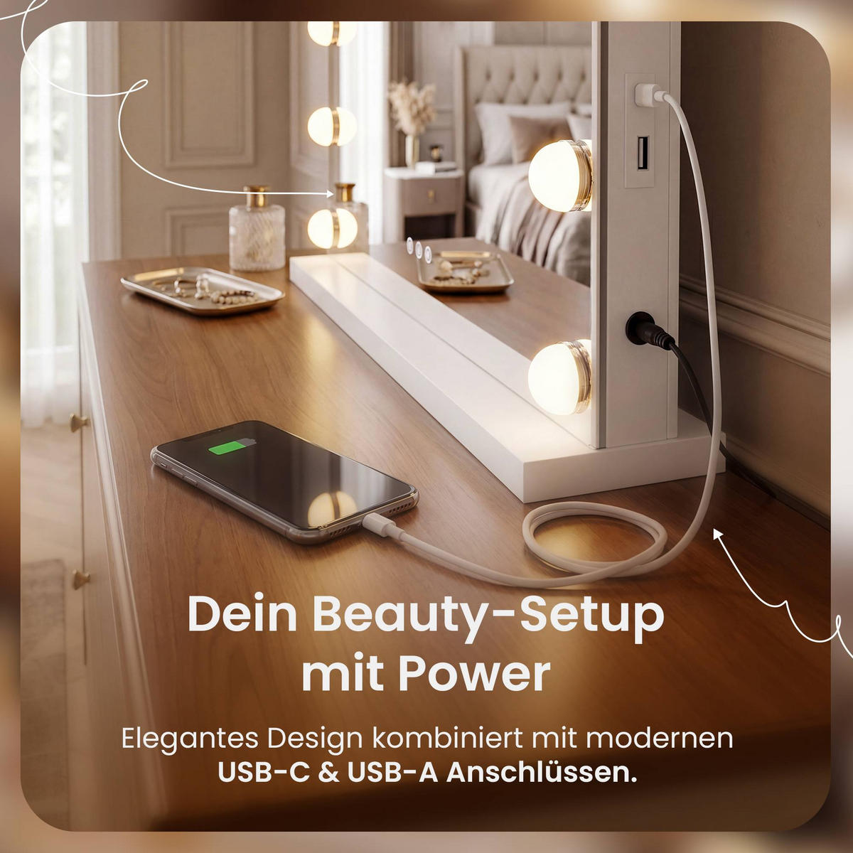 SCHMINKSPIEGEL eckig 80/14/62 cm Metall Weiß - Weiß, Metall (80/62/14cm) - CLP