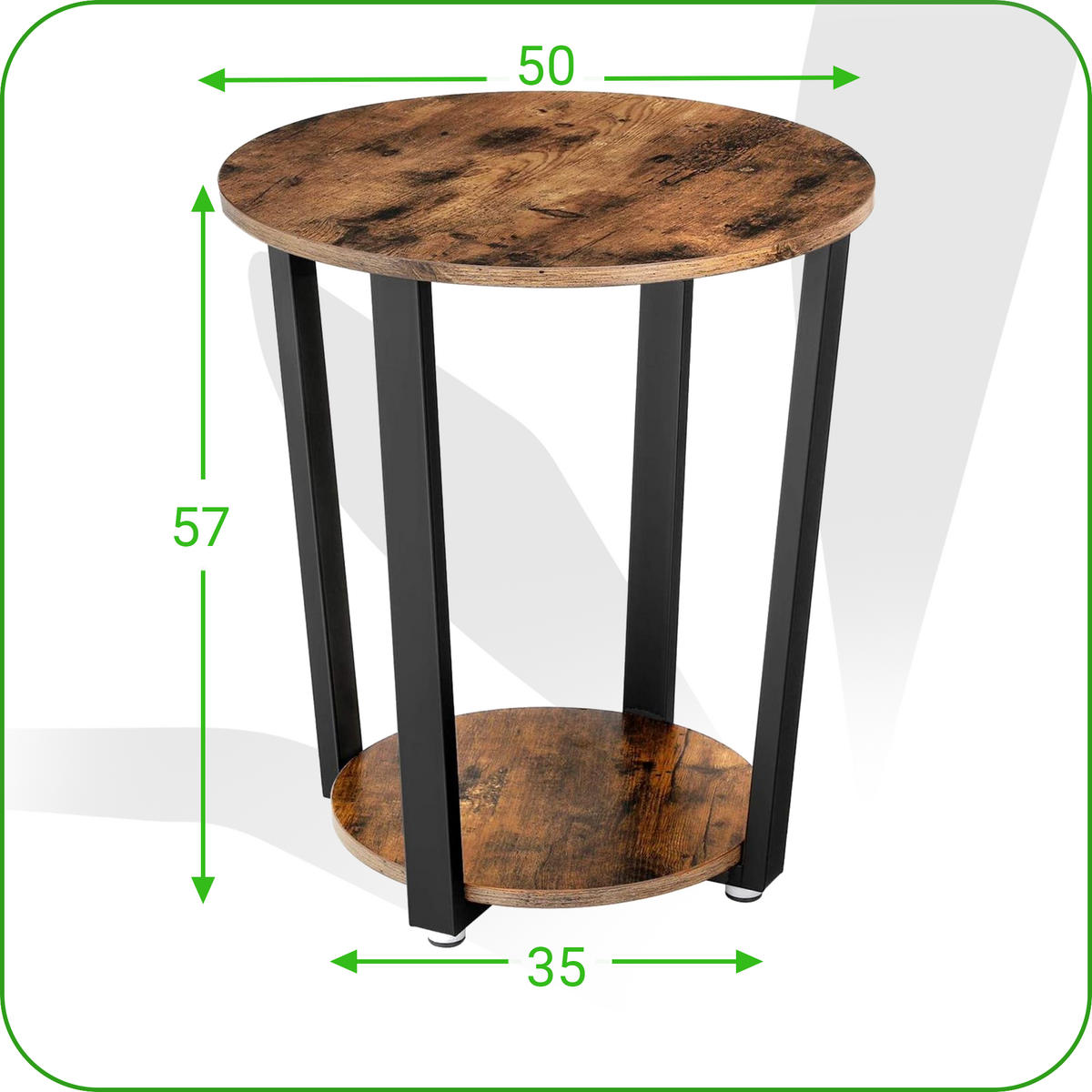 BEISTELLTISCH Holzoptik Metall Dunkelbraun Schwarz rund 2 Ebenen 50×57×35 cm - Dunkelbraun/Schwarz, Holzwerkstoff/Metall (50/50/57cm) - Begryf