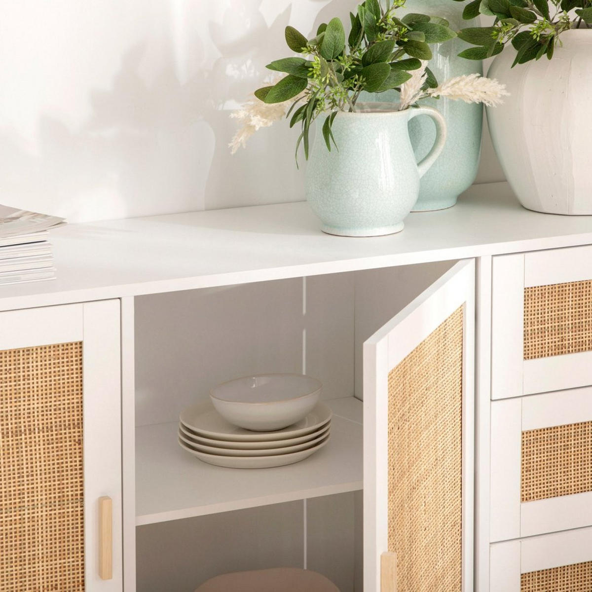 ANRICHTE NIEDRIGE Tahiti Weiß 148 cm x 79 cm - Weiß, Holzwerkstoff (148/79/40cm) - Klast Home