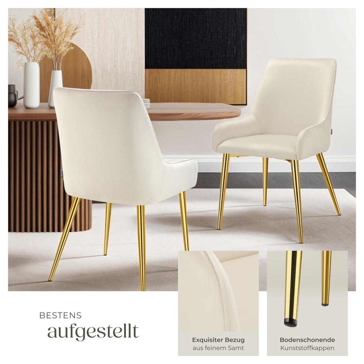POLSTERSTUHL 2er Set Avane 52 x 61 x 89 cm beige - Beige, Textil (52/89/61cm) - tectake