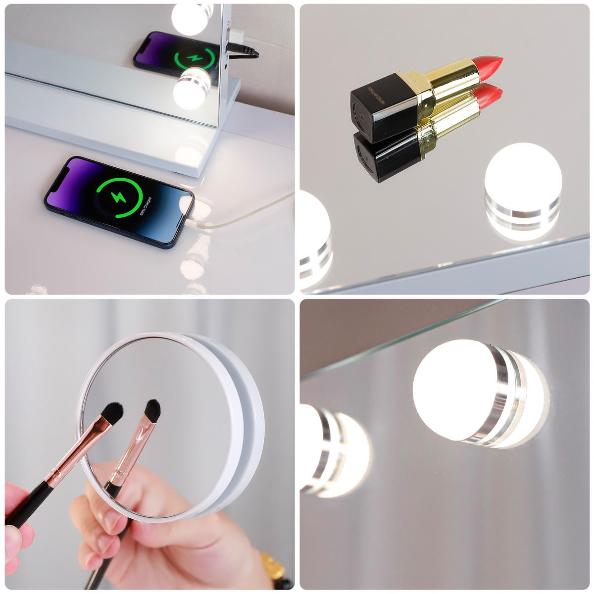 SCHMINKSPIEGEL mit LED-Beleuchtung weiß 100/80 cm - Weiß, Metall (100/80/15cm) - VANITII