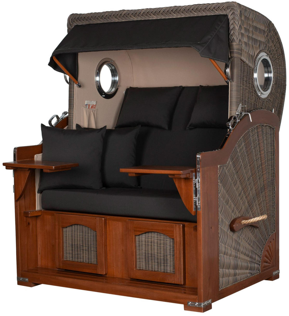 STRANDKORB Komplettset: Ammersee Mahagoni Bullauge - PE grau - Modell 548 - Grau, Holz/Kunststoff (125/165/80cm) - bene living