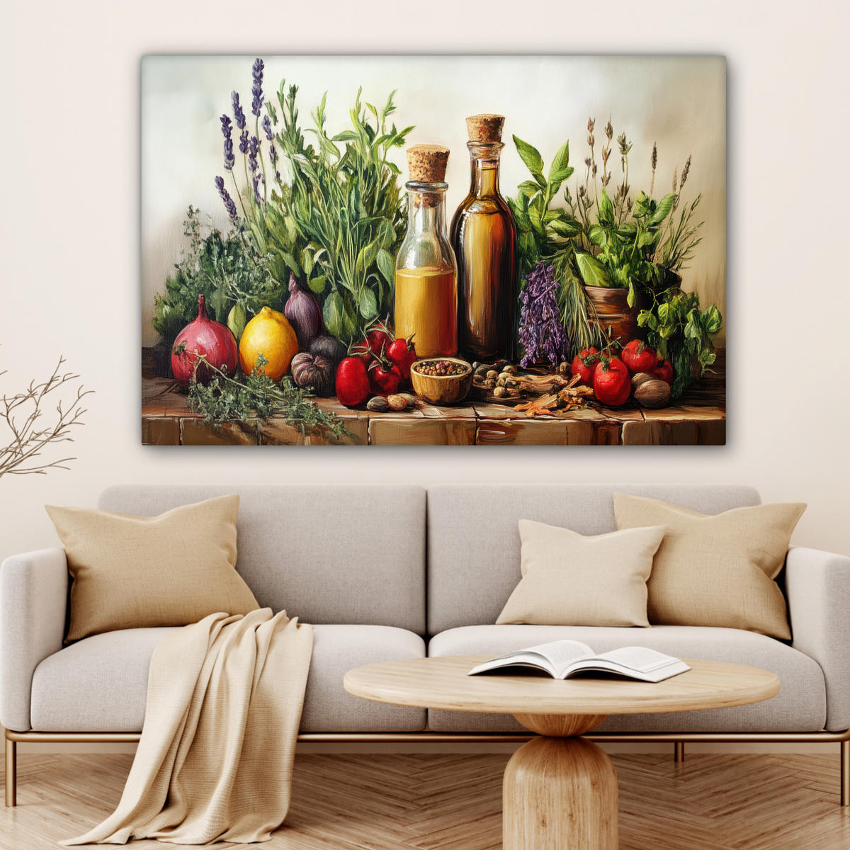 LEINWANDBILD Stilleben - Kräuter - Gewürze - Farbenfroh - Küche 150x100 cm - Grün, Textil (150/100cm) - MuchoWow