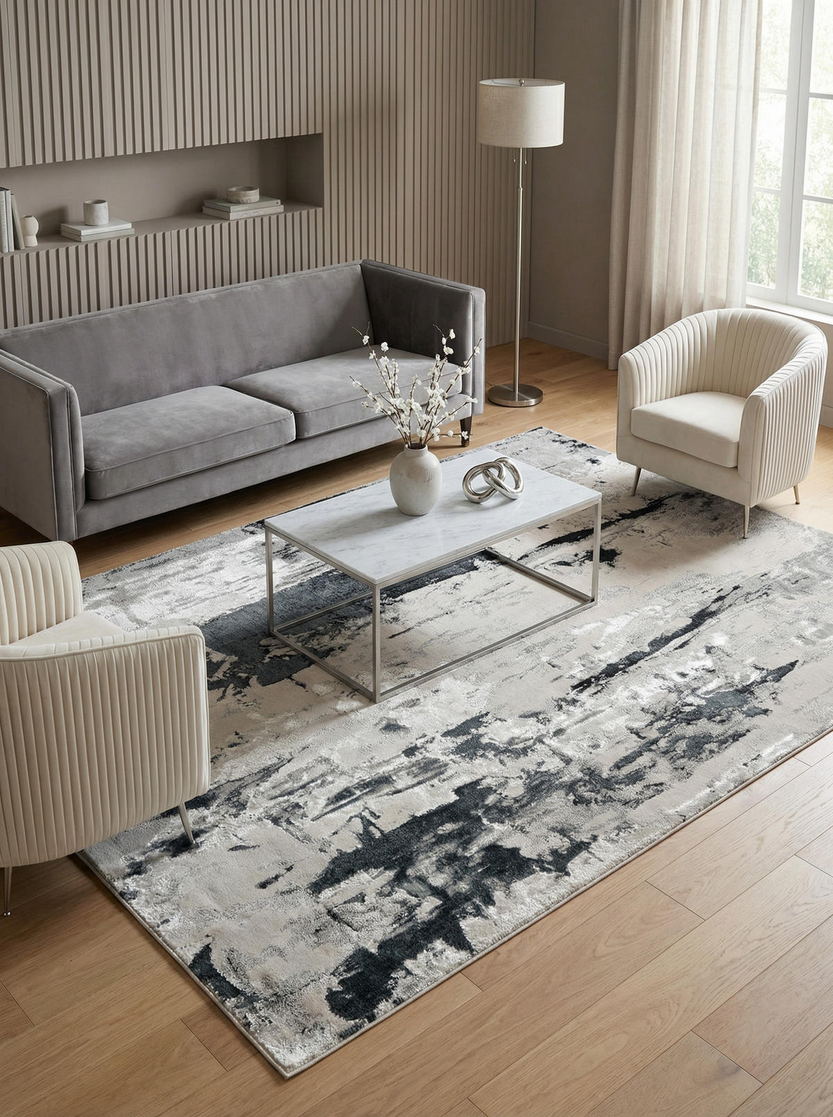 TEPPICH Velours kurzflor mit Metallic-Akzenten Gletschermuster COMO-Tremezzo, Silbergrau 200x290 cm - Grau, Textil (200/290cm) - KADIMA DESIGN