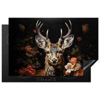 HERABDECKPLATTE - Hirsch - Tier - Blumen - Natur - Botanisch - 85x55 - Kupferfarben, Kunststoff (85/55/0.2cm) - MuchoWow