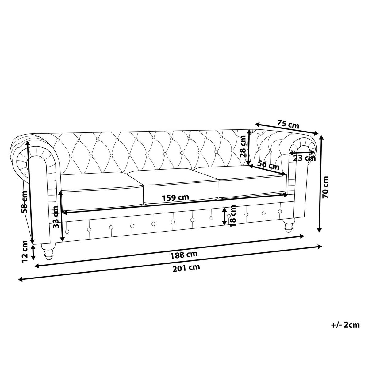 3-SITZER-SOFA Samtstoff Dunkelrot Chesterfield - Dunkelrot, Textil (202/70/75cm) - Beliani