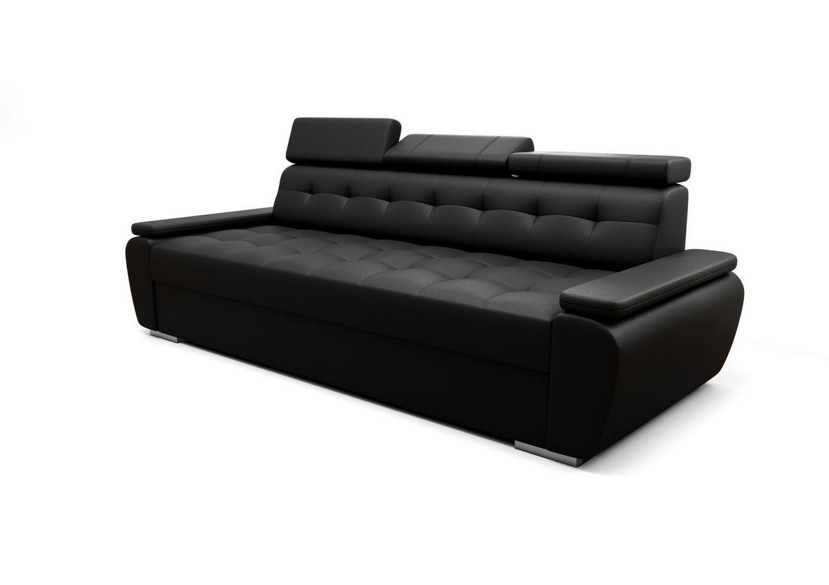 SCHLAFSOFA KONGO 01, Sofa mit Schlaffunktion, Farbe: Schwarz, Kunstleder - Schwarz, Textil (230/90/95cm) - O-Sofa