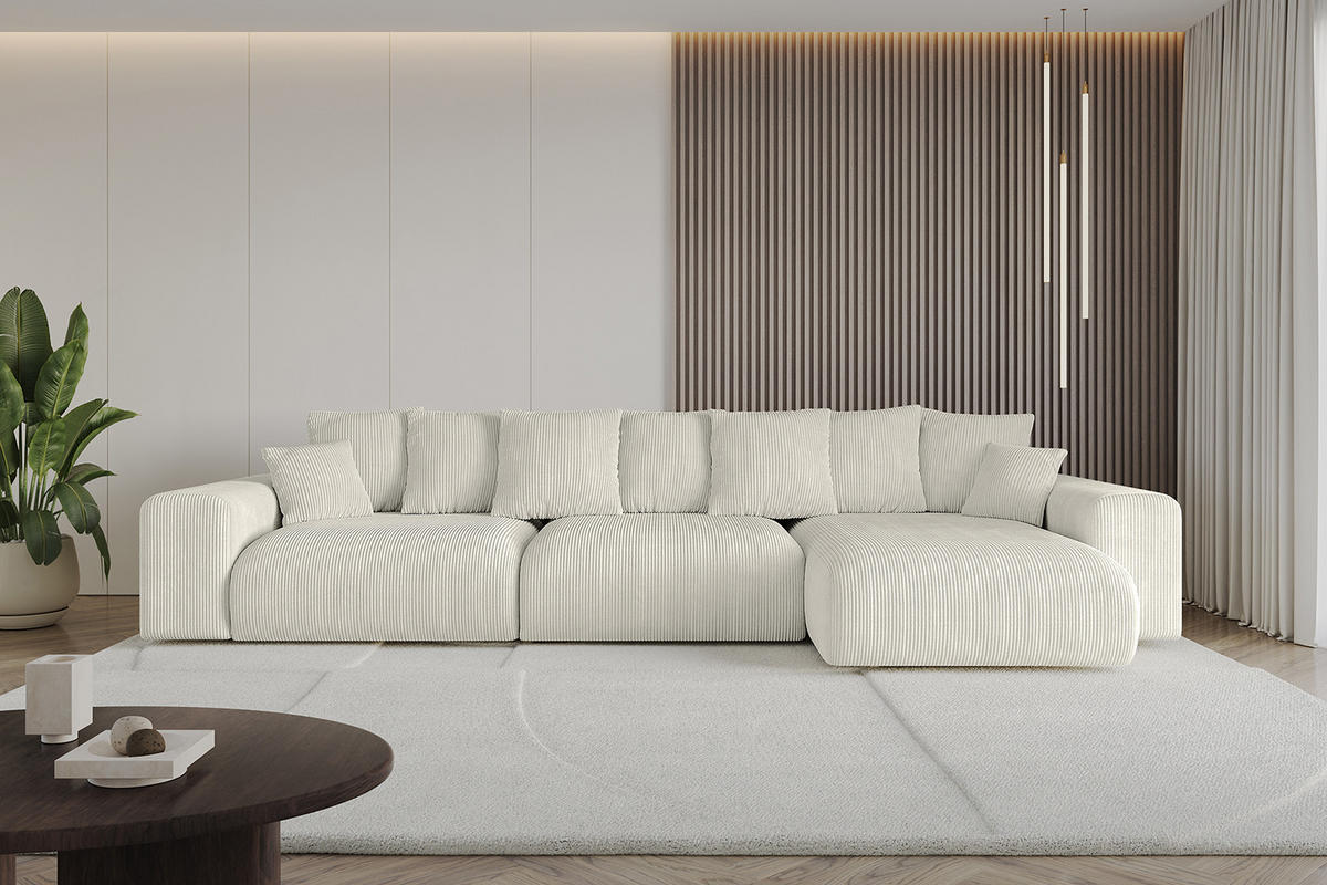 ECKSOFA Ottomane rechts ESKAR-L 364x176x84 Ecru Cord - Ecru/Schwarz, Holzwerkstoff/Kunststoff (176/364cm) - ALTDECOR