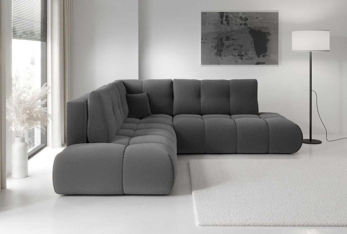 ECKSOFA DUCA II L-S Grau Jersey mit Schlaffunktion - Grau, Holz (266.5/266.5cm) - MASSENO