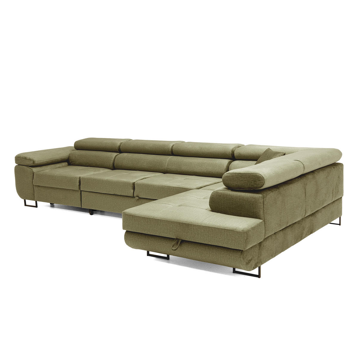 ECKSOFA WILD MAXI L Rechts mit Schlaffunktion 125x195 Velours Hellgrün - Chromfarben/Hellgrün, Holz/Textil (203/350cm) - Muffo