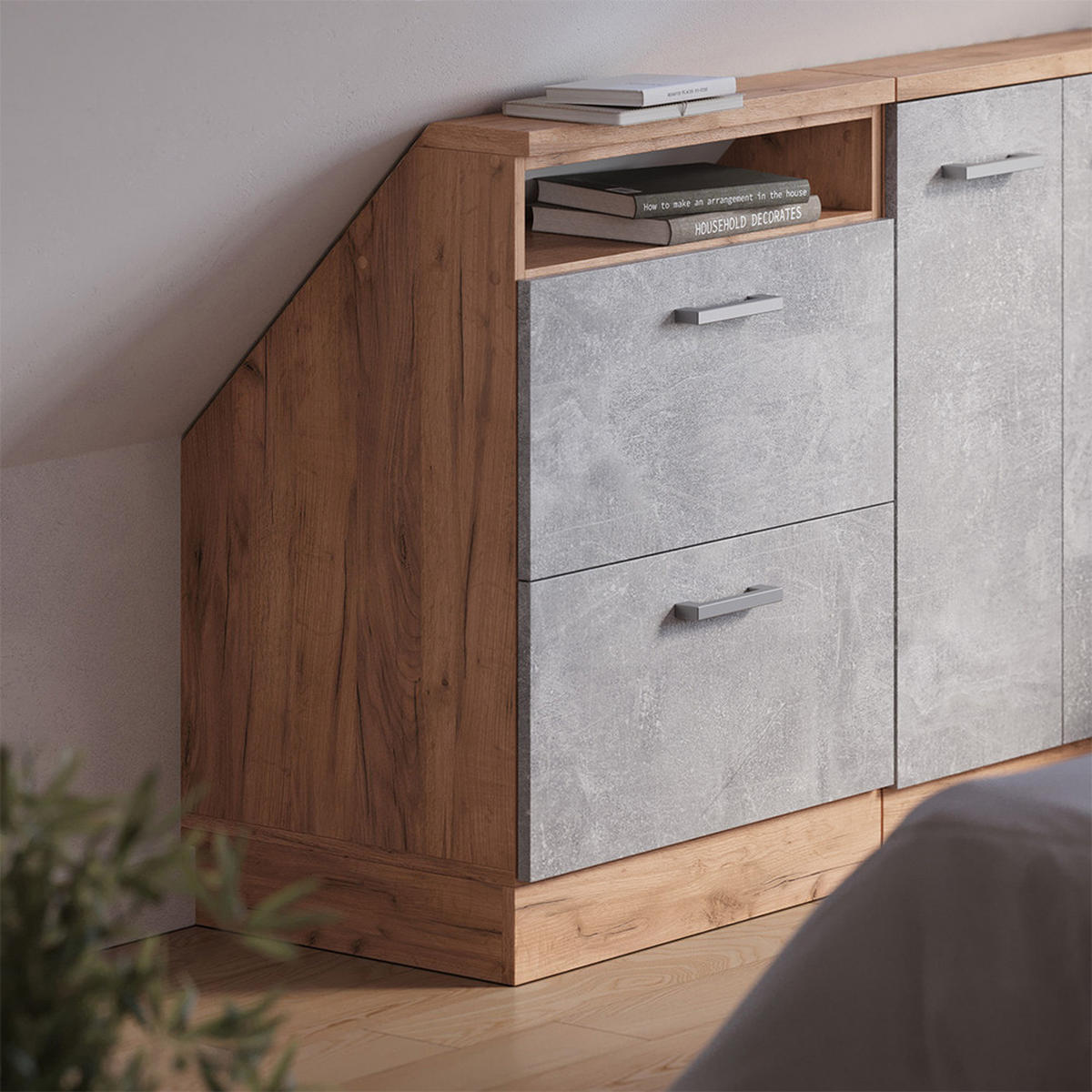 ŠIKMÁ SKŘÍŇ Rion Beton/zlatý dub - šedá/medově dubová, kompozitní dřevo (60/81.6/46cm) - Vicco