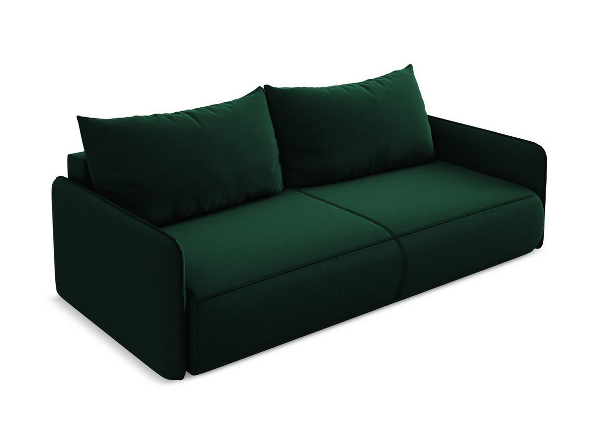 3-SITZER SOFA mit Schlaffunktion Samt Stoff Grün - Dunkelgrün/Schwarz, Kunststoff/Textil (216/86/105cm) - Makamii