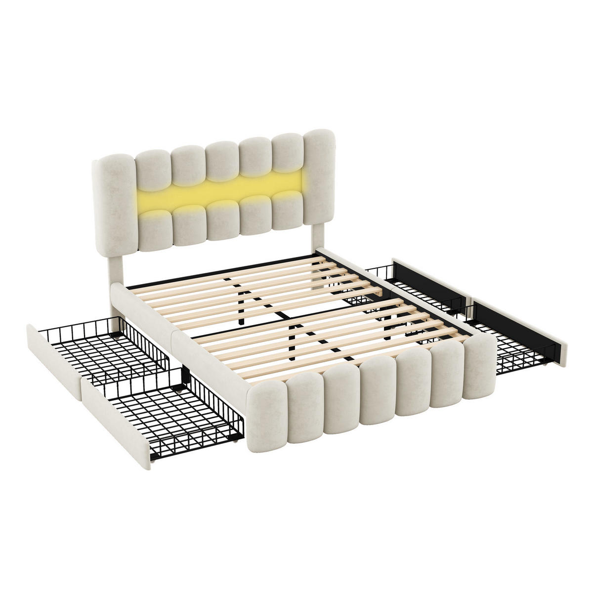 POLSTERBETT mit 4 Schubladen 140x200 cm Samt Beige - Beige, Metall (140/200cm) - Meubliv