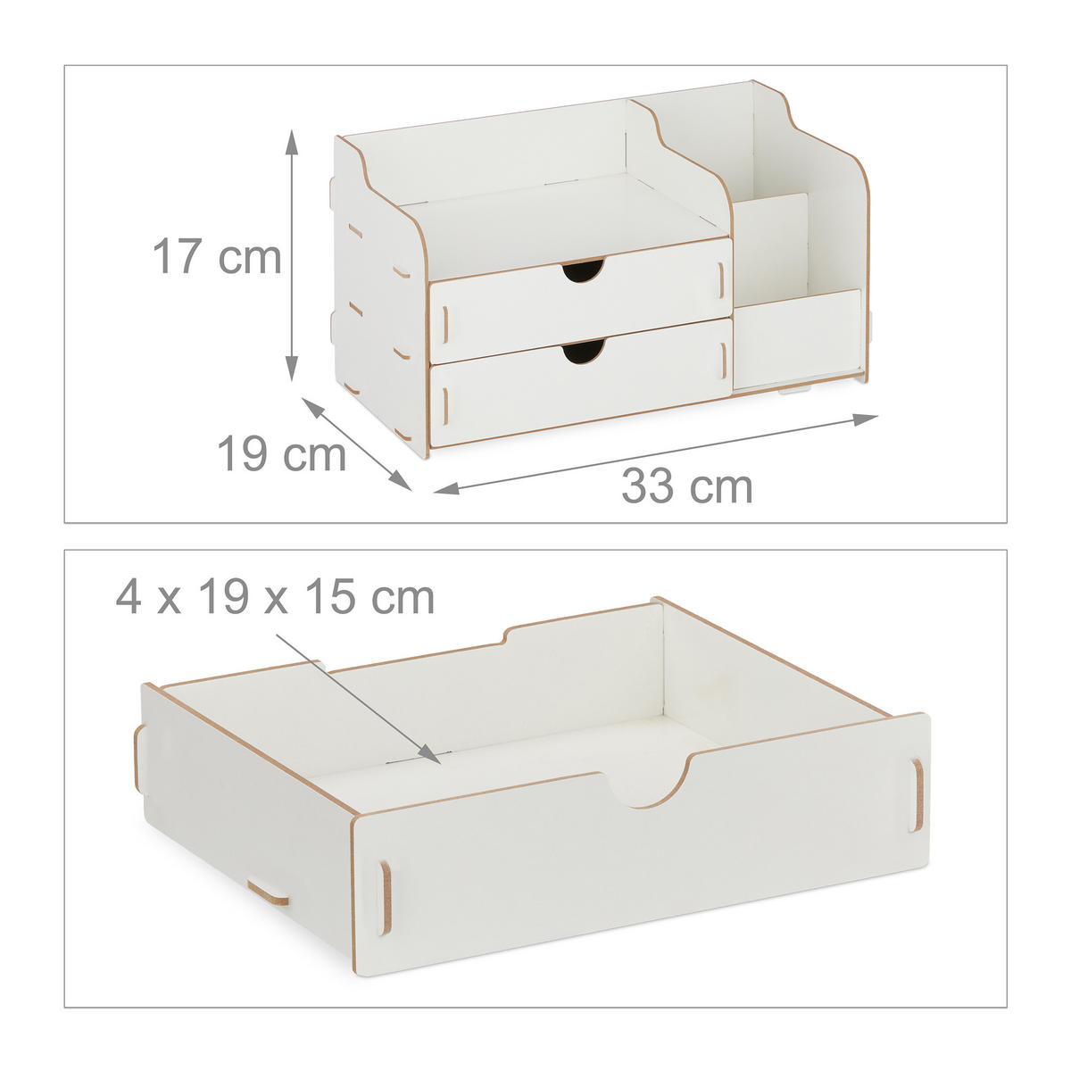 SCHREIBTISCH-ORGANIZER - Weiß, Holzwerkstoff (19/33/17cm) - Relaxdays