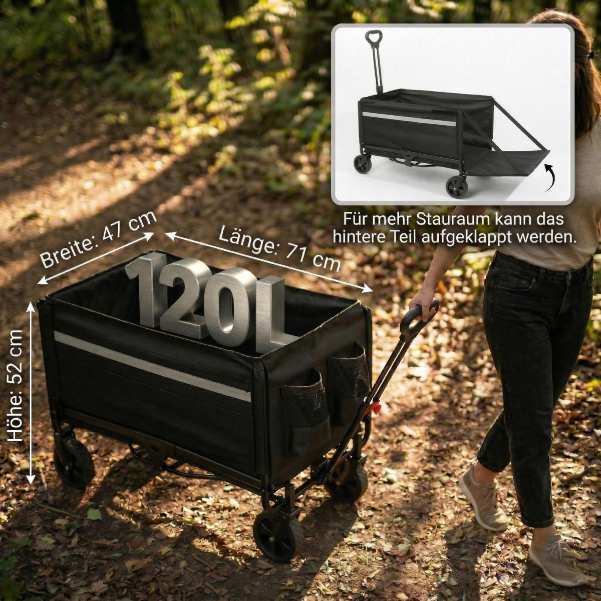 BOLLERWAGEN faltbar 120L - Schwarz, Kunststoff (47/94/86cm) - Albatros