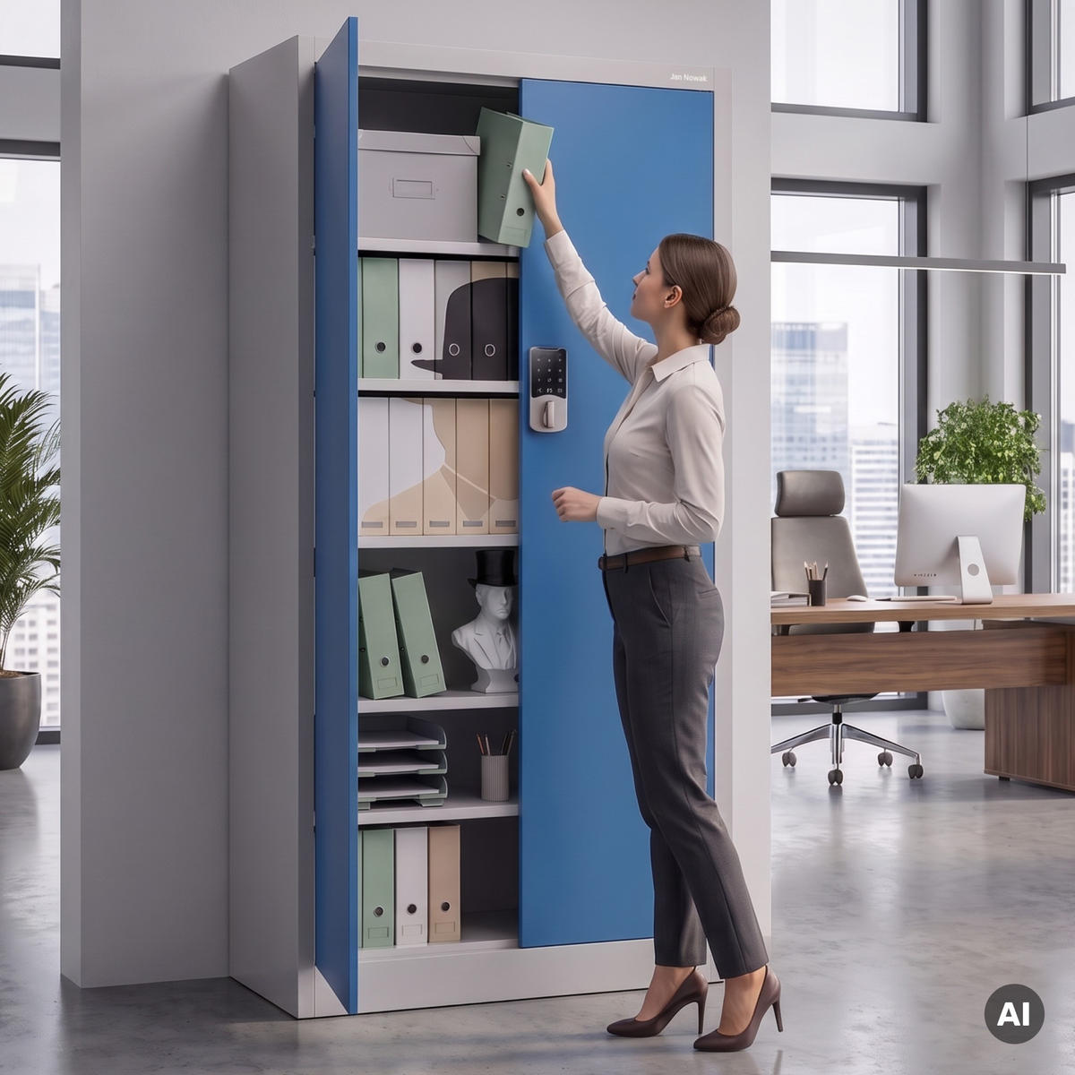 BÜROSCHRANK mit Zahlenschloss DANIEL 185x90x40 cm - Blaugrau, Metall (90/185/40cm) - Jan Nowak