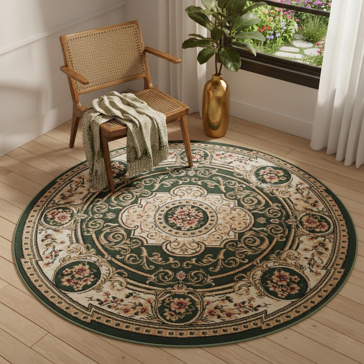 TEPPICH ATLAS rund grün floral 200/200 cm - Grün, Textil (200/200cm) - Tapiso
