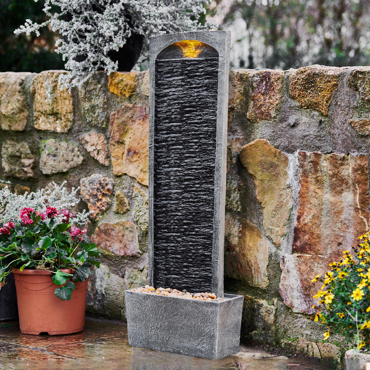 GARTENBRUNNEN 98cm - Schwarz, Kunststoff (34/22/98cm) - Teamson Home