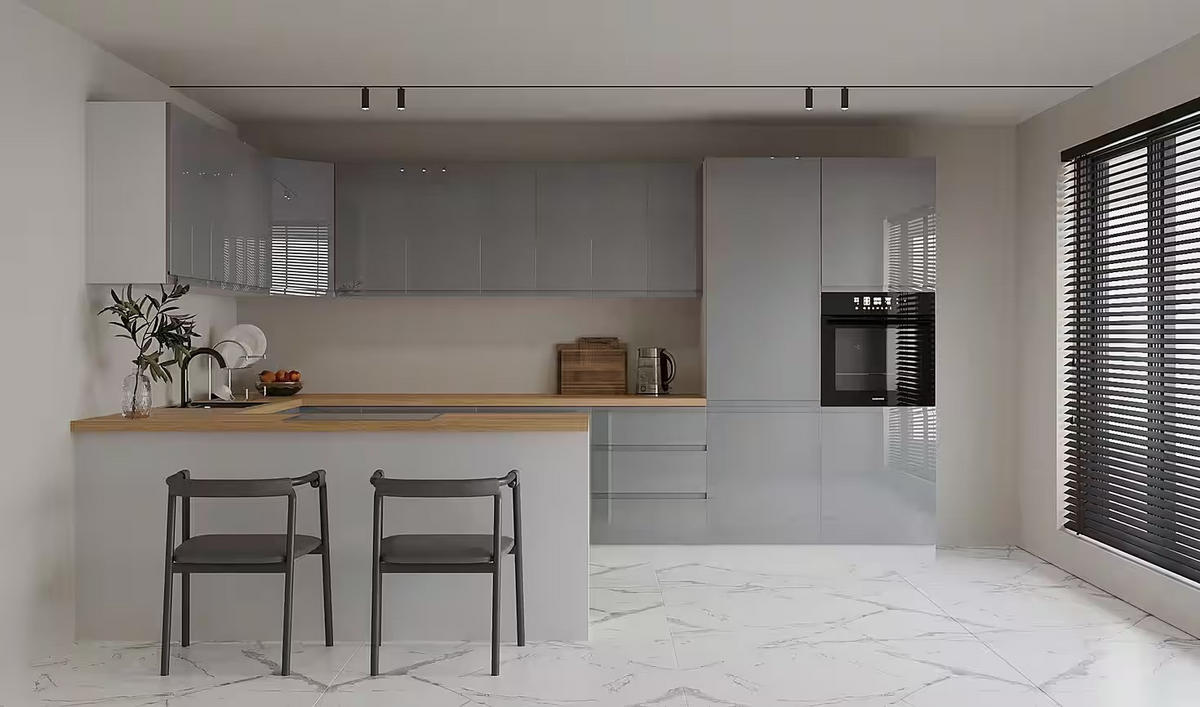 ECKKÜCHE 390 × 260 cm - Aspen K107-M860 - in Grau/Hochglanz - Grau, Holz (390/260/210cm)